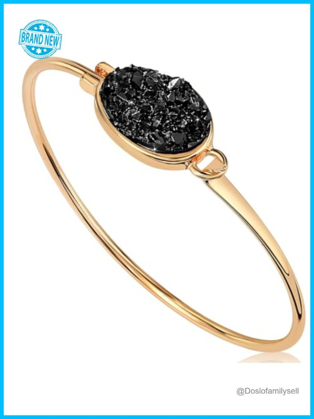 Simulated Druzy Cuff Bracelet - Boho Stackable Bangle, Gold Plated, Hinge &